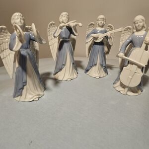 Blue and White Vintage Schmid Porcelain Angel Choir of Four